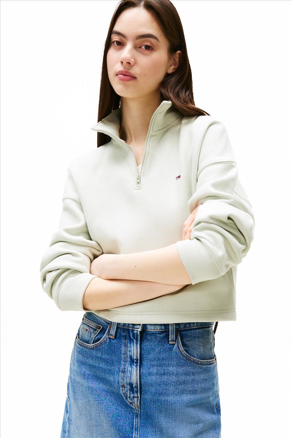 Tommy Jeans - Mintgroene Boxy 1/4 Zip sweater