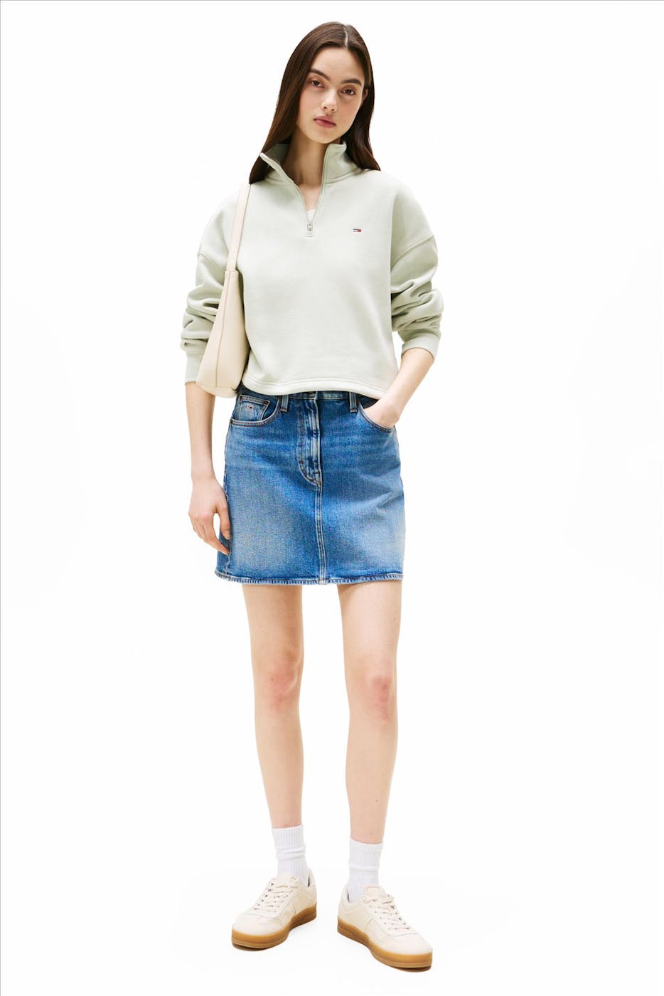Tommy Jeans - Mintgroene Boxy 1/4 Zip sweater