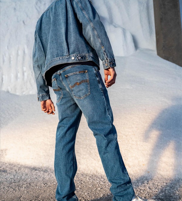 Nudie Jeans Co. - Middenblauwe Solid Ollie slim straight jeans