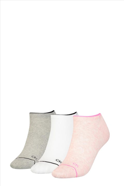 Calvin Klein - Roze-wit-grijze 3-pack sneakersokken, one size
