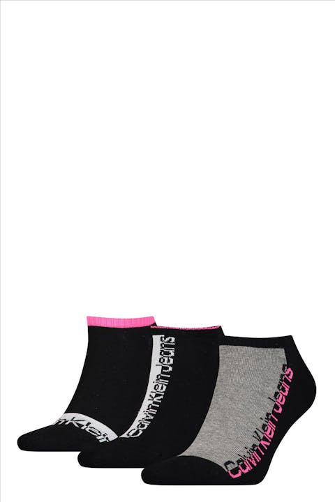Calvin Klein - Zwart-grijs-roze 3-pack sneakersokken, one size