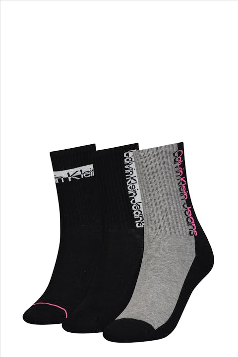 Calvin Klein - Zwart-grijs-roze 3-pack sokken, one size