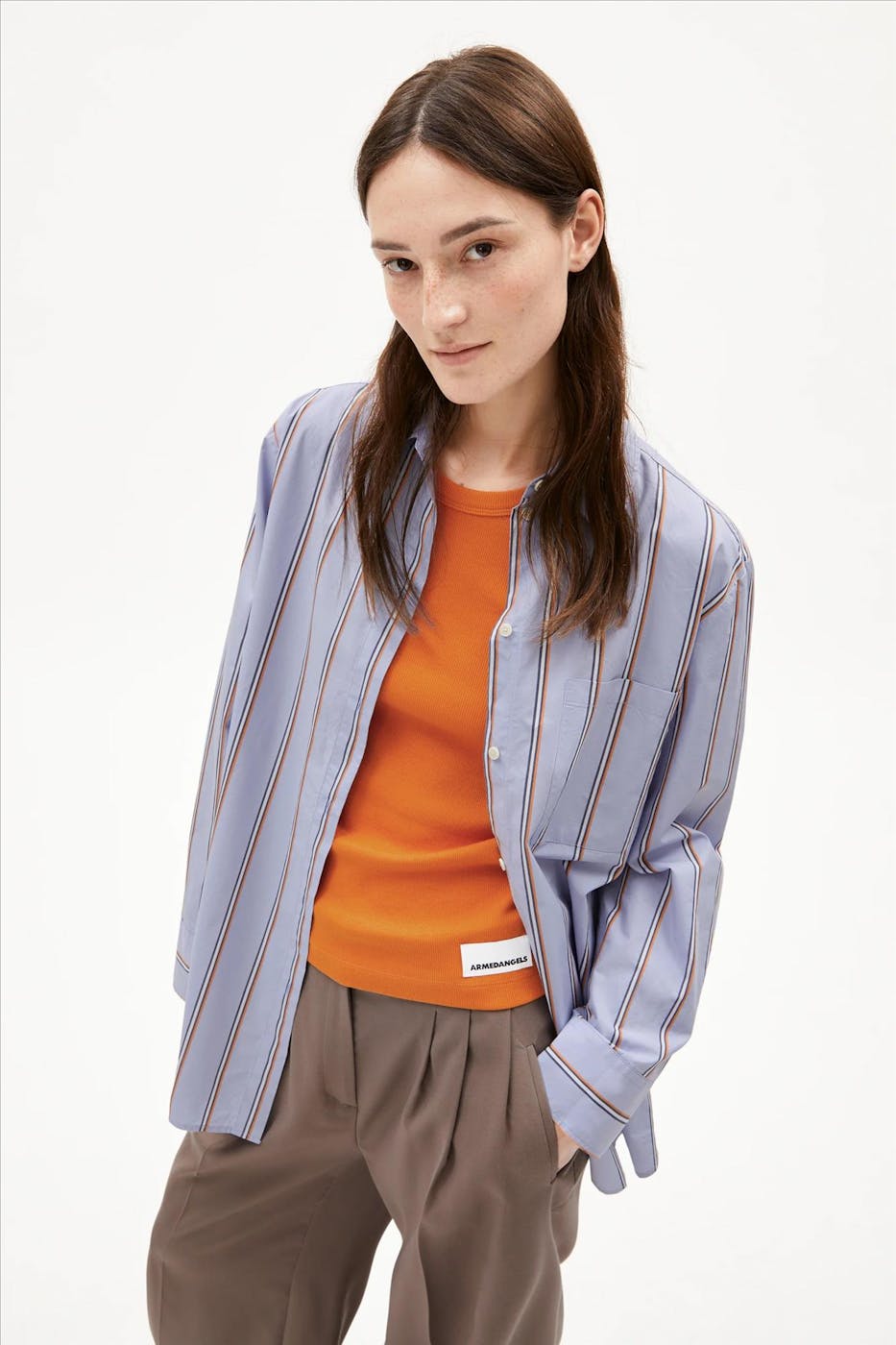 Armed Angels - Lavendelpaarse Gestreepte blouse