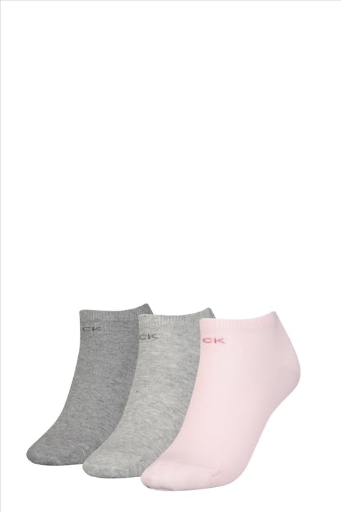 Calvin Klein - Grijs-roze 3-pack sneakersokken, one size
