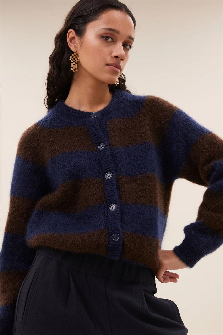 BY BAR - Blauw-Bruine Sian Stripe trui