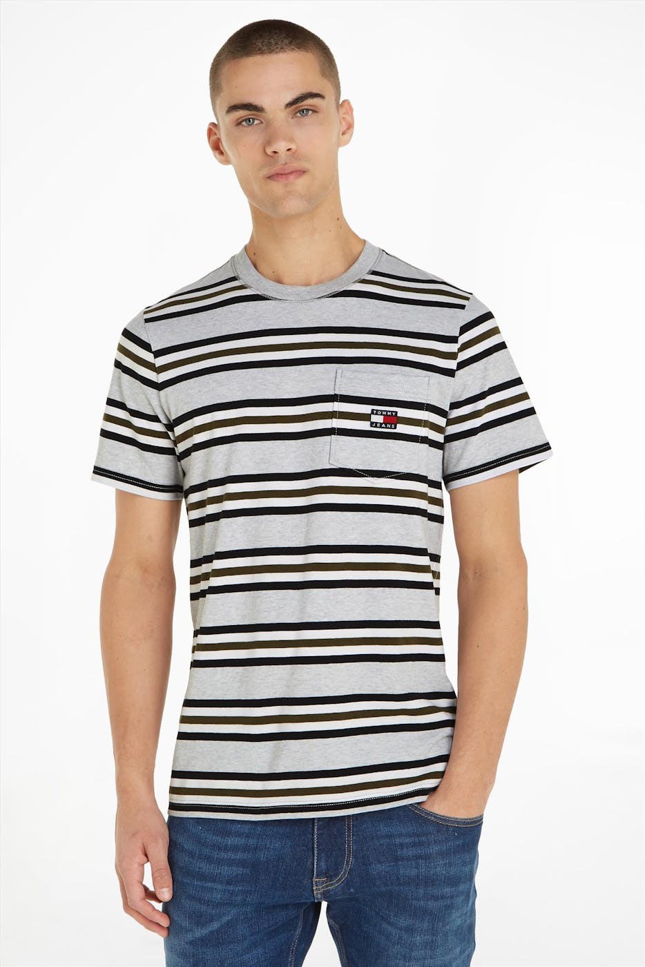 Tommy Jeans - Lichtgrijze Stripe T-shirt