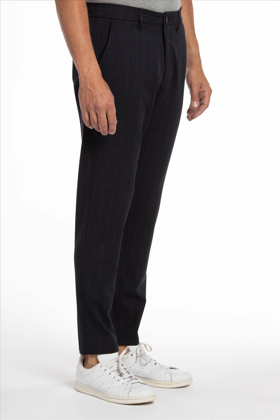 Minimum - Donkerblauw-grijs geruite Ugge 2.0 slim fit kostuumbroek