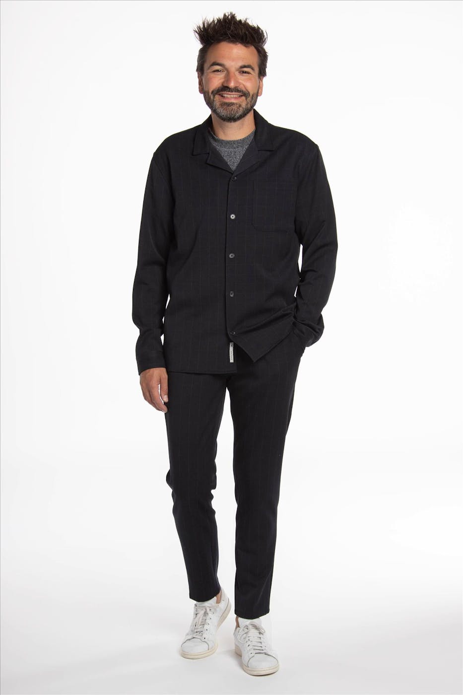 Minimum - Donkerblauw-grijs geruite Ugge 2.0 slim fit kostuumbroek