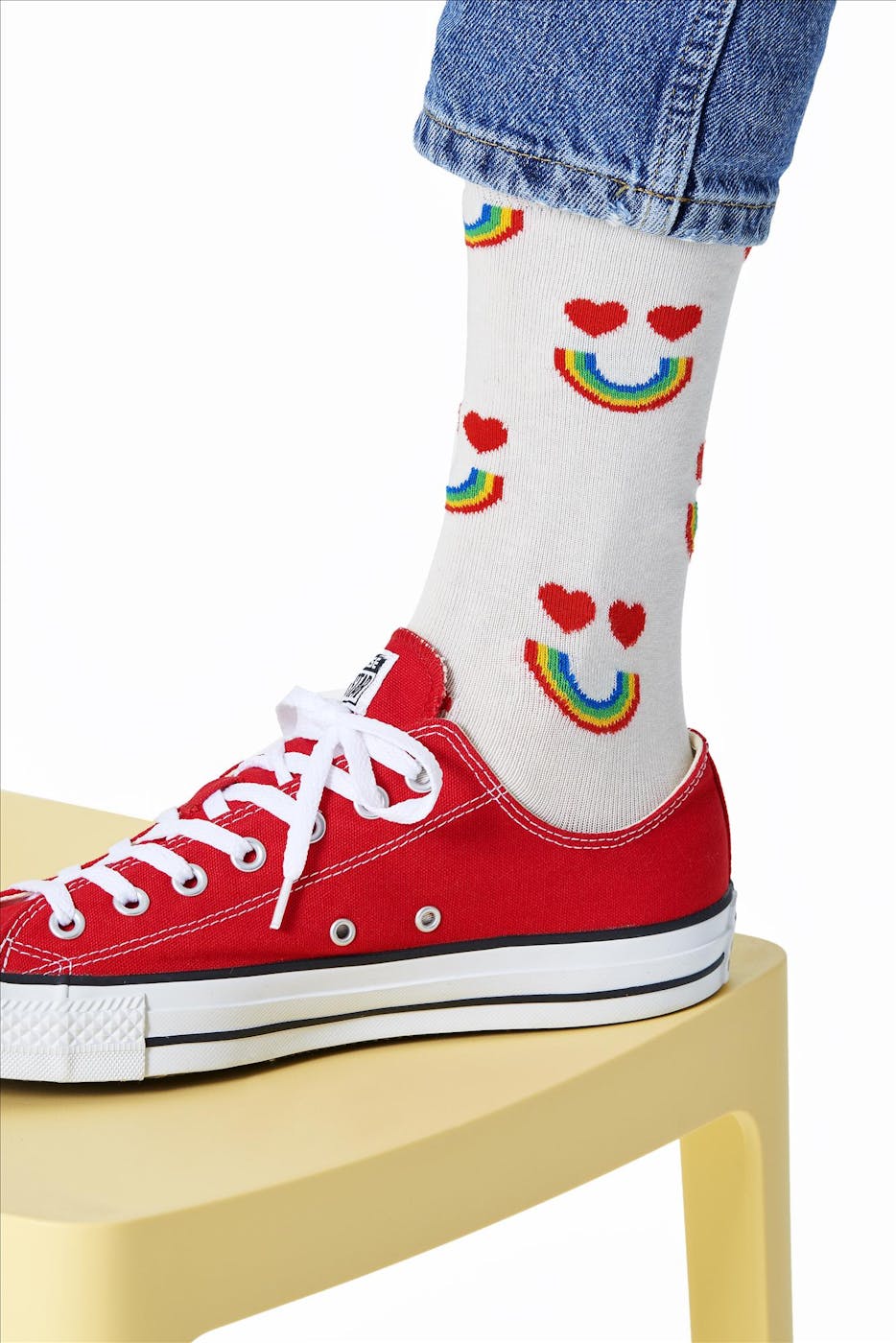 Happy Socks - Ecru Happy Rainbow sokken, maat: 36-40