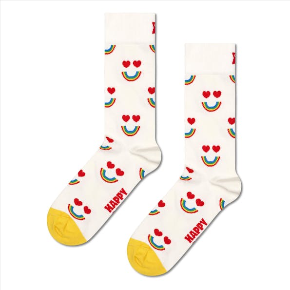 Happy Socks - Ecru Happy Rainbow sokken, maat: 36-40