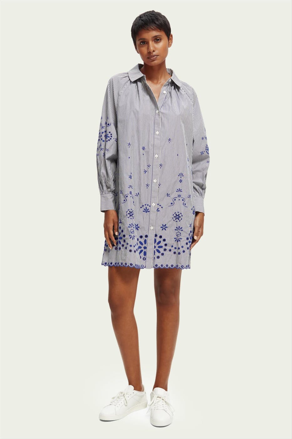 Scotch & Soda - Donkerblauw-wit Borduursel hemdkleed