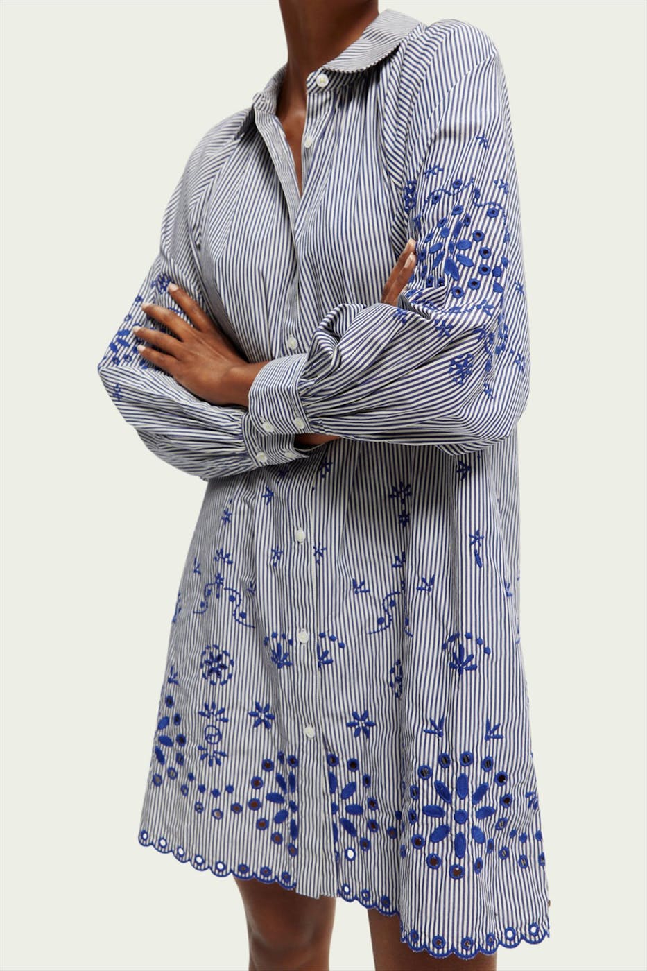 Scotch & Soda - Donkerblauw-wit Borduursel hemdkleed