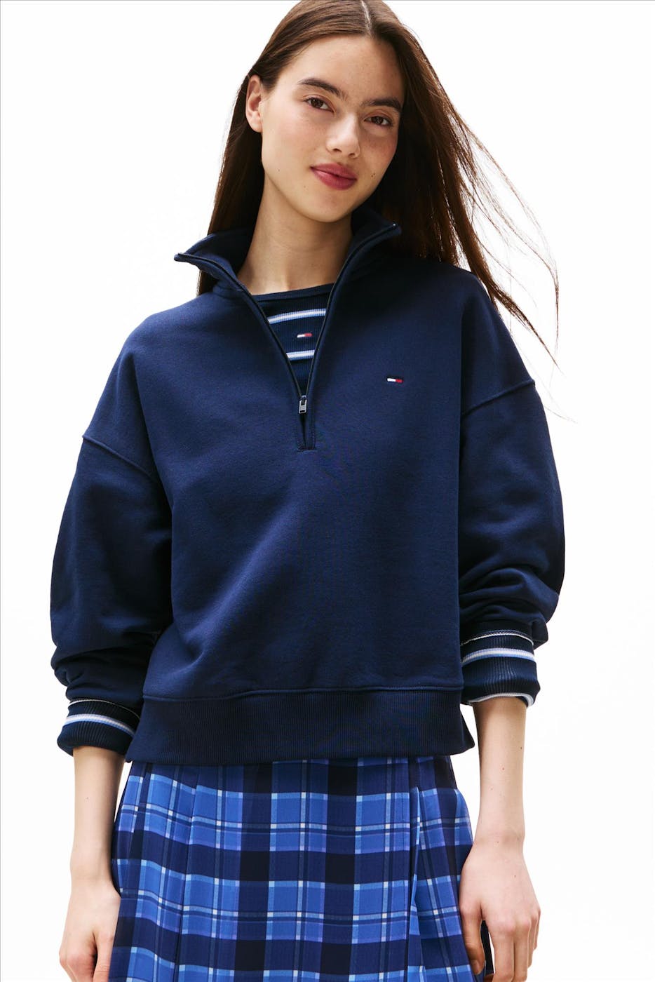 Tommy Jeans - Donkerblauwe 1/4 Zip boxy sweater