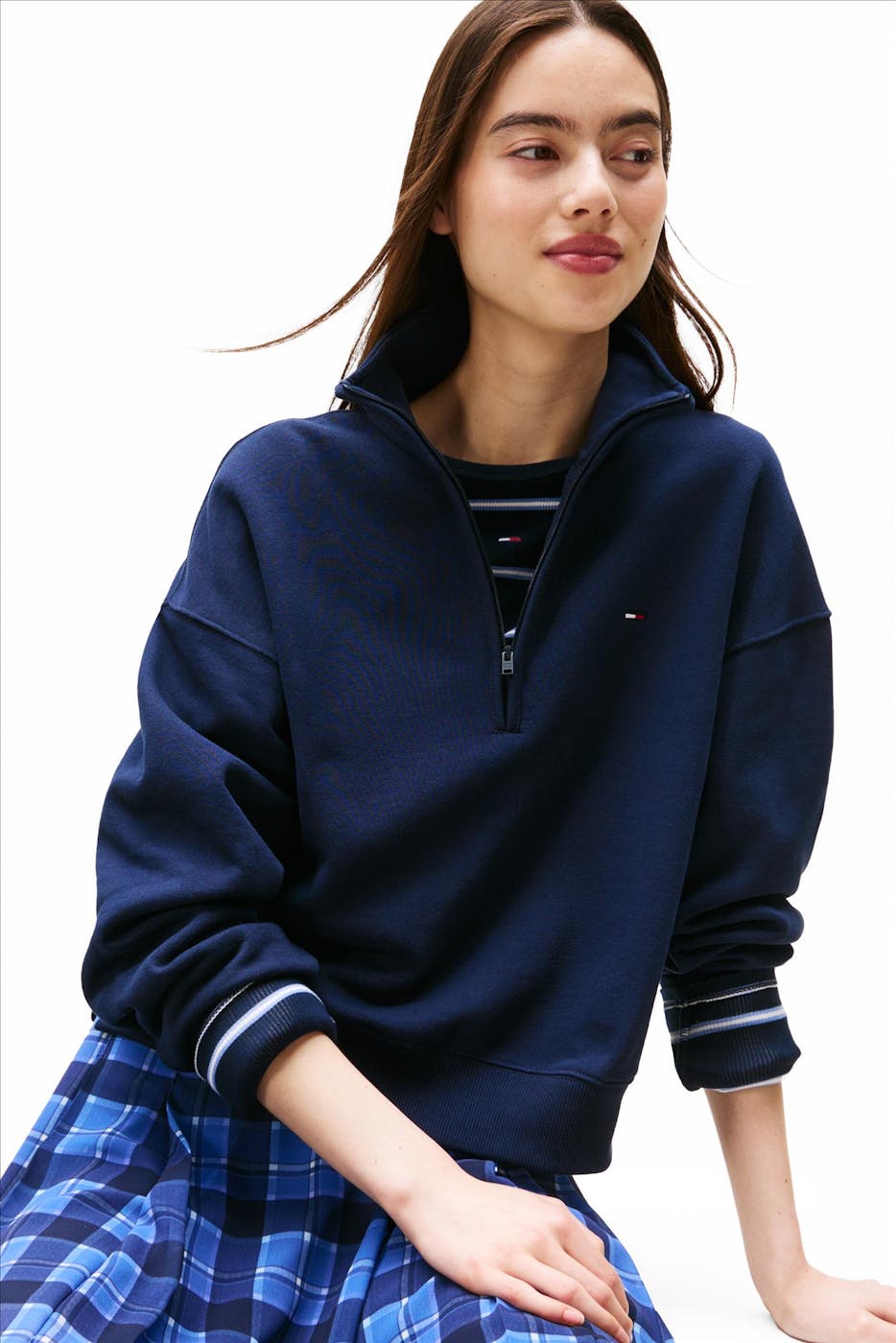 Tommy Jeans - Donkerblauwe 1/4 Zip boxy sweater