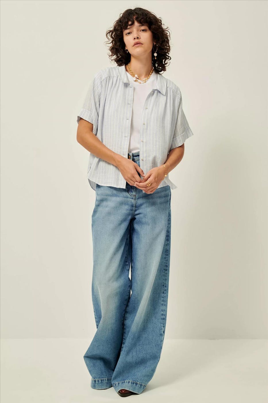 Sessùn - Lichtblauw-Ecru Ambroggio blouse