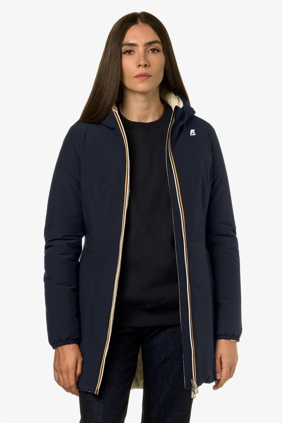 K-Way - Donkerblauwe-Ecru Denise Warm Double jas