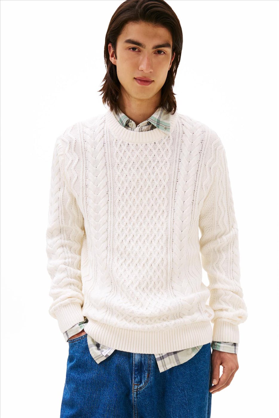 Tommy Jeans - Ecru Badge Cable slim trui