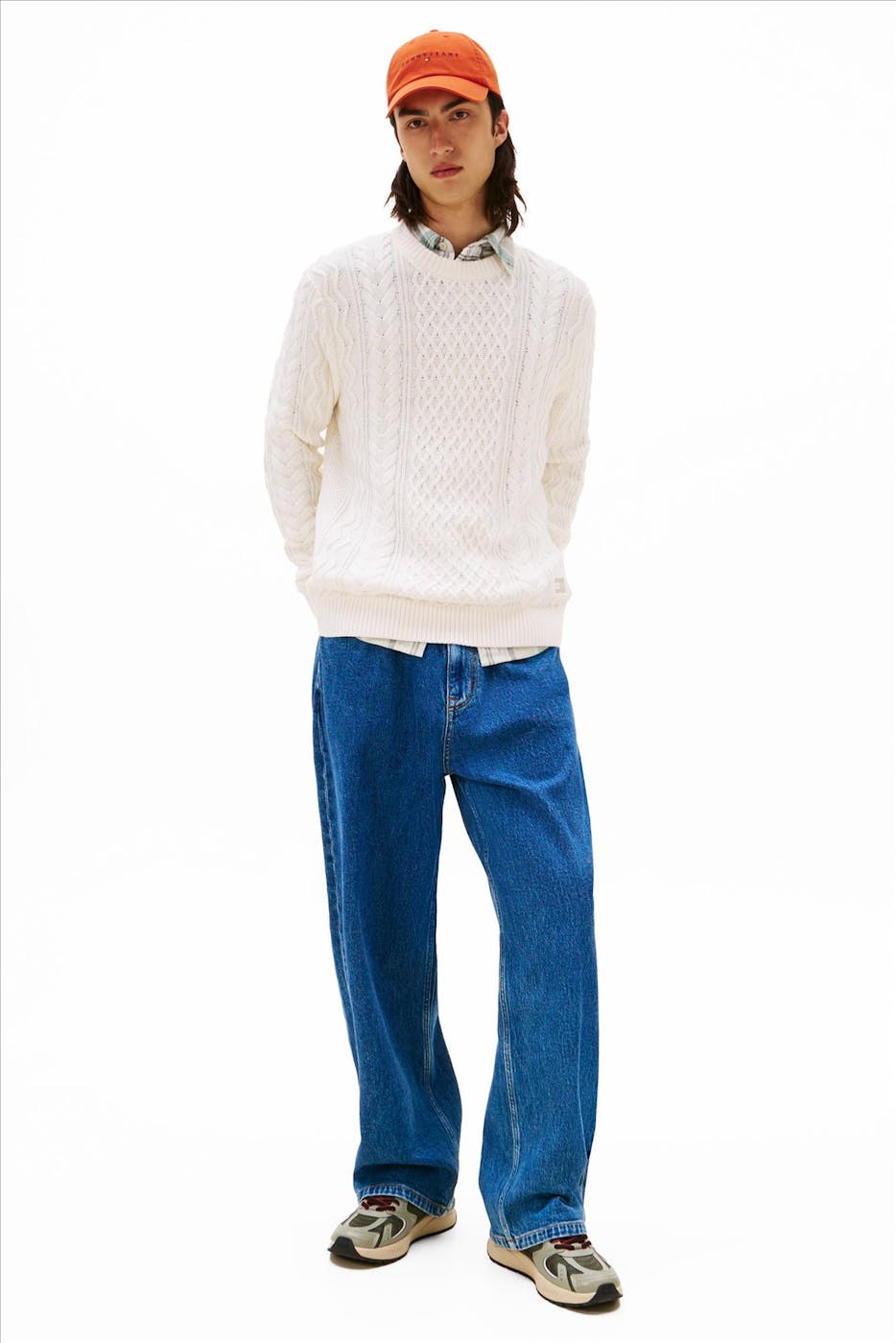 Tommy Jeans - Ecru Badge Cable slim trui