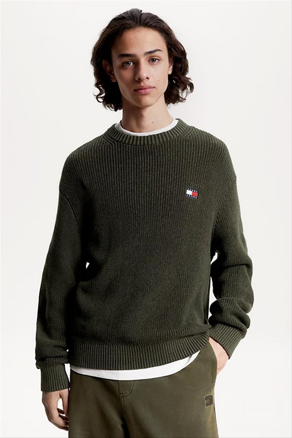 Tommy Jeans - Kaki Small Badge trui