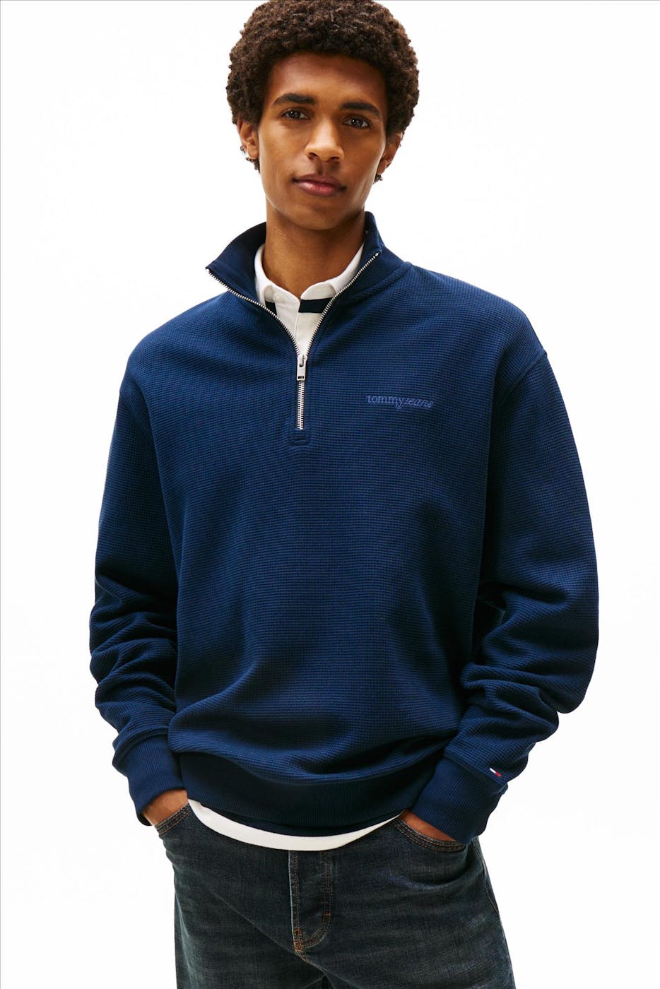 Tommy Jeans - Donkerblauwe Waffle Script sweater