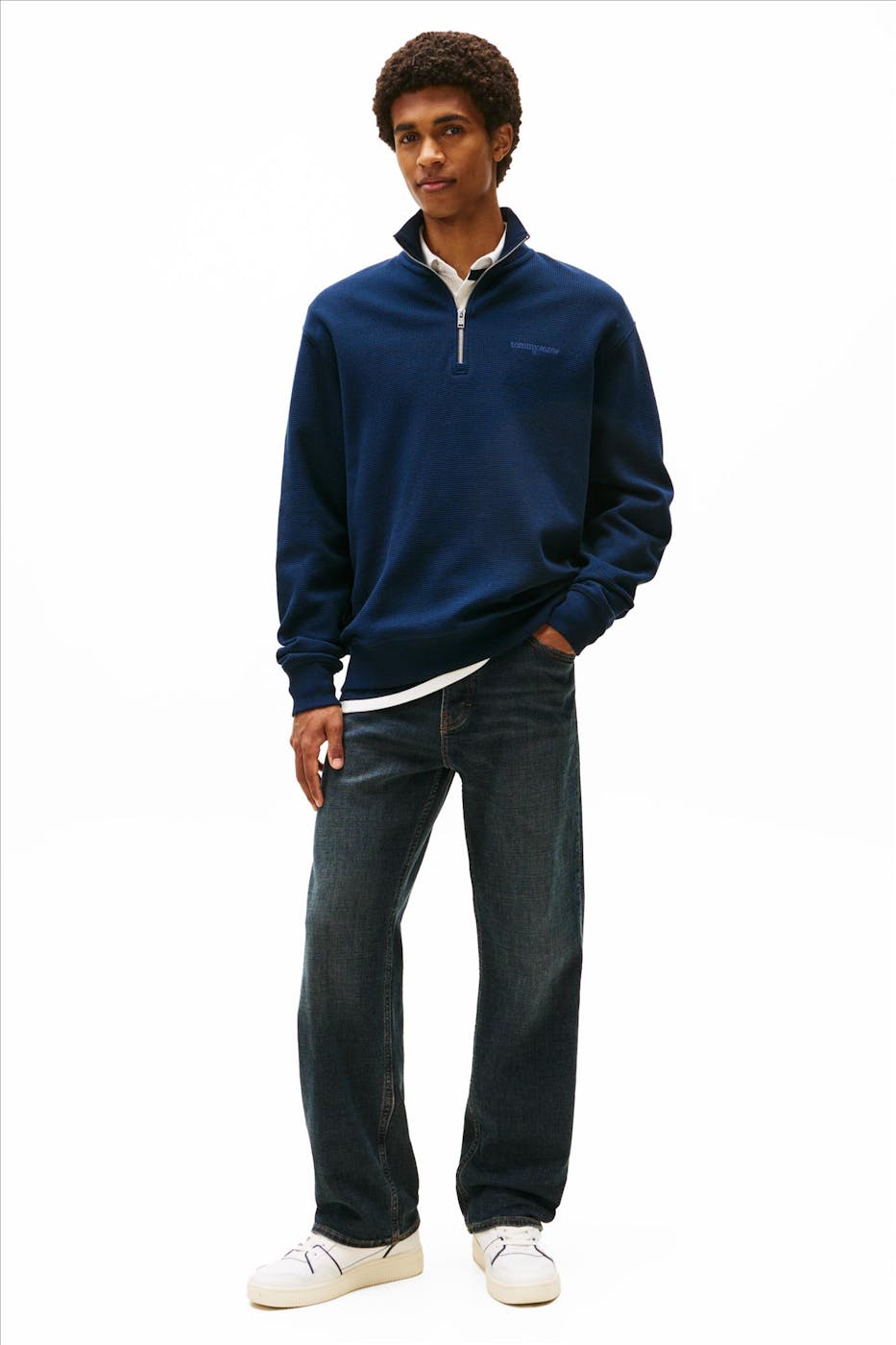 Tommy Jeans - Donkerblauwe Waffle Script sweater