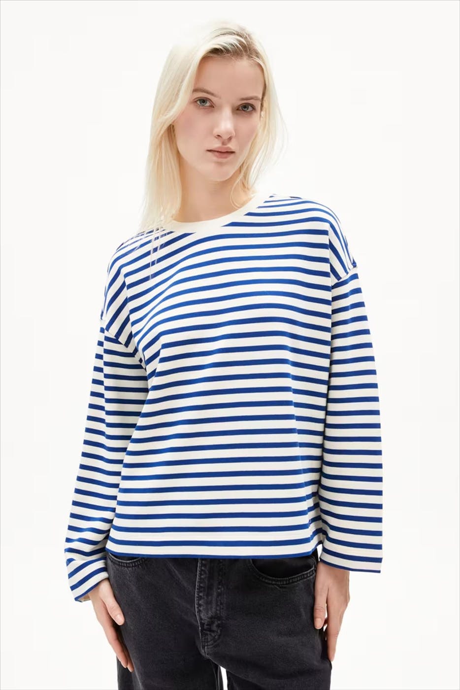 Armed Angels - Ecru-Kobaltblauwe Frankaa Maarlen sweater