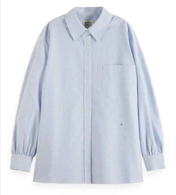 Scotch & Soda - Wit-Lichtblauw Oversized Gestreepte blouse