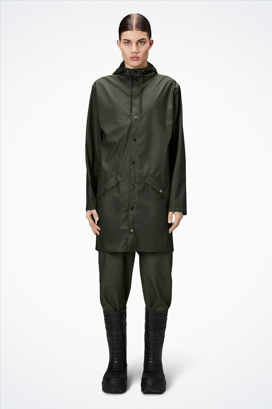 RAINS - Legergroene Long Jacket regenjas
