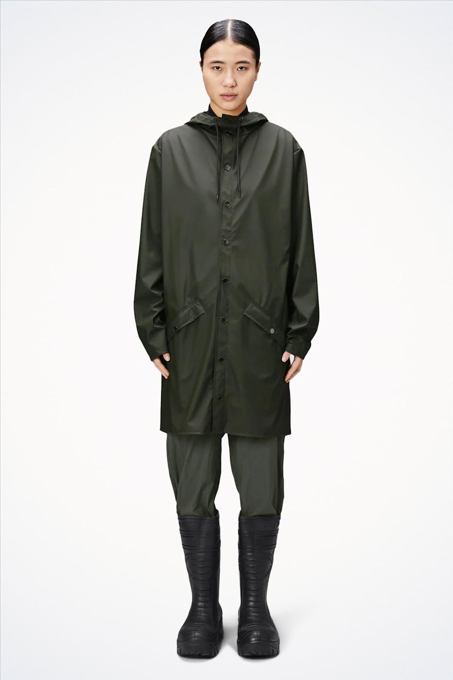 RAINS - Legergroene Long Jacket regenjas