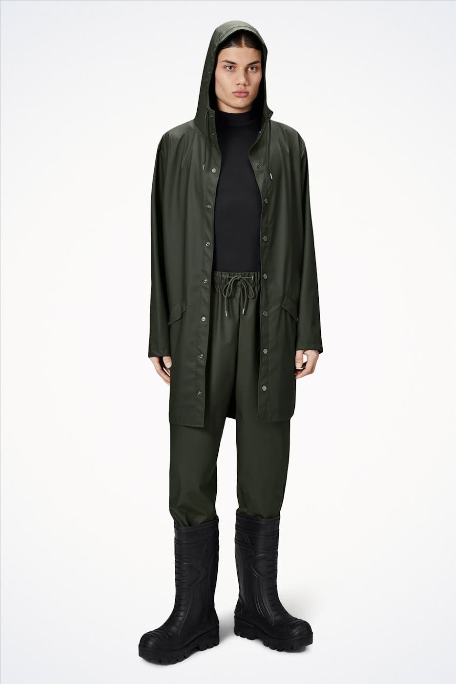 RAINS - Legergroene Long Jacket regenjas