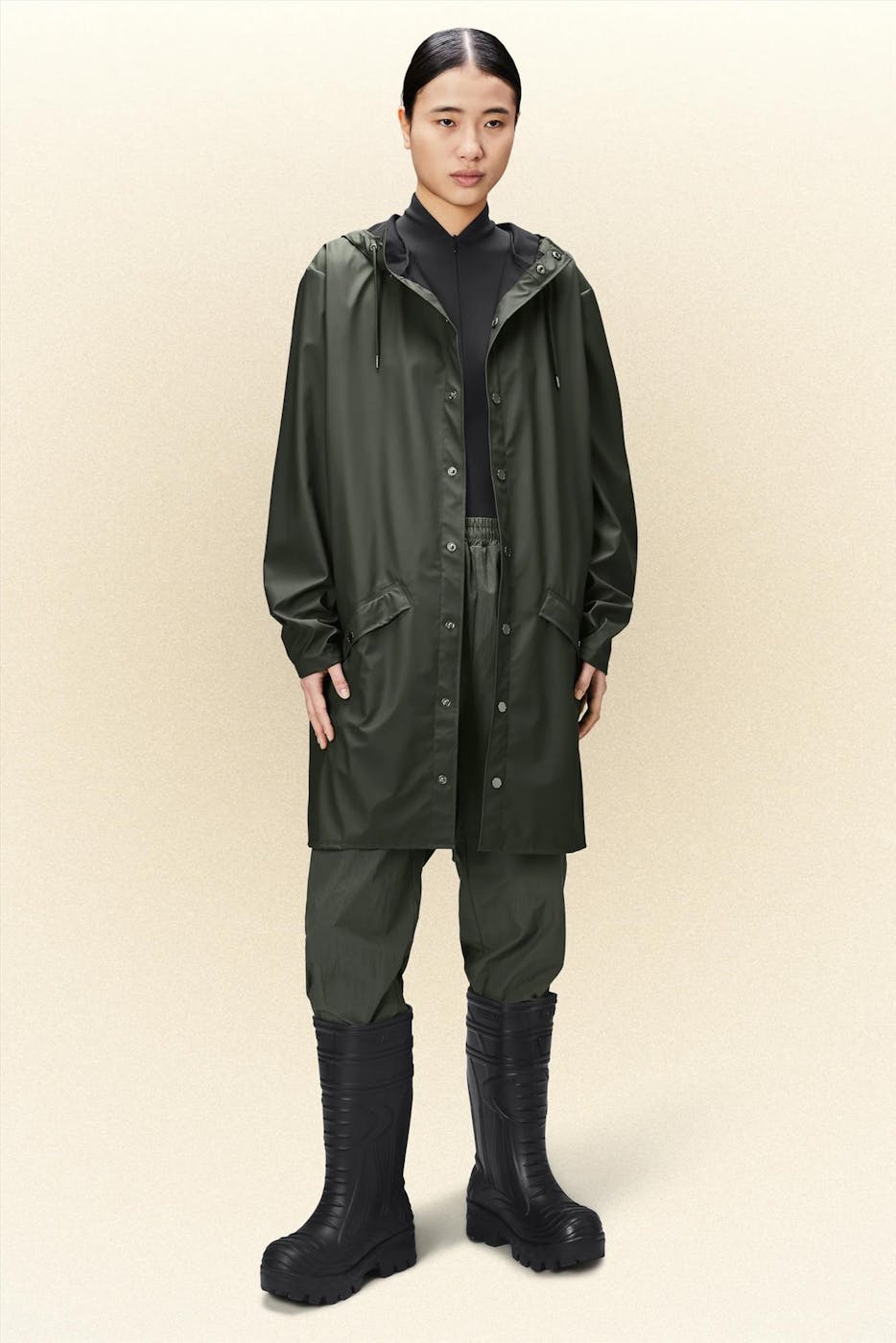RAINS - Legergroene Long Jacket regenjas