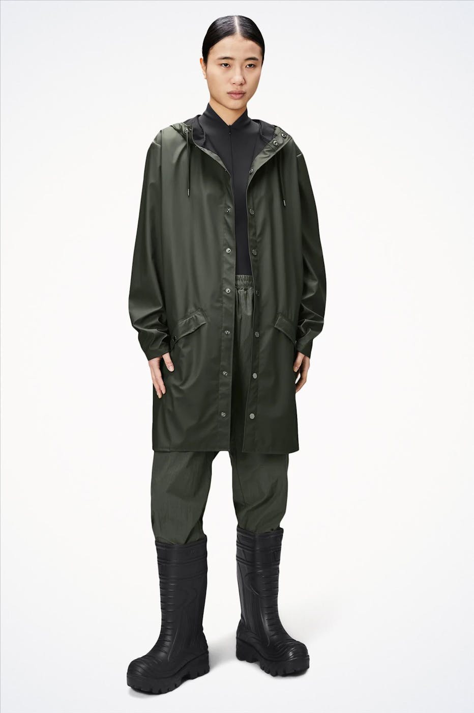 RAINS - Legergroene Long Jacket regenjas