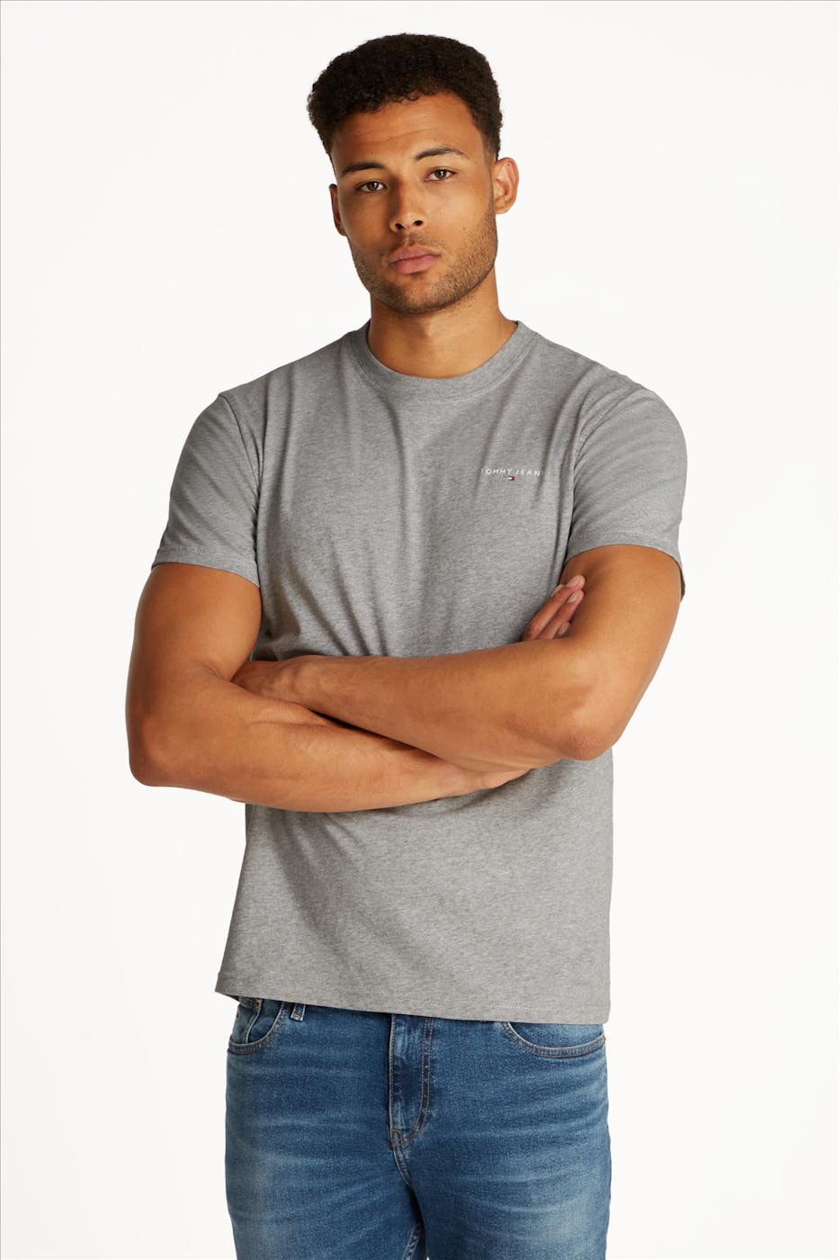 Tommy Jeans - Grijze Linear Logo T-shirt