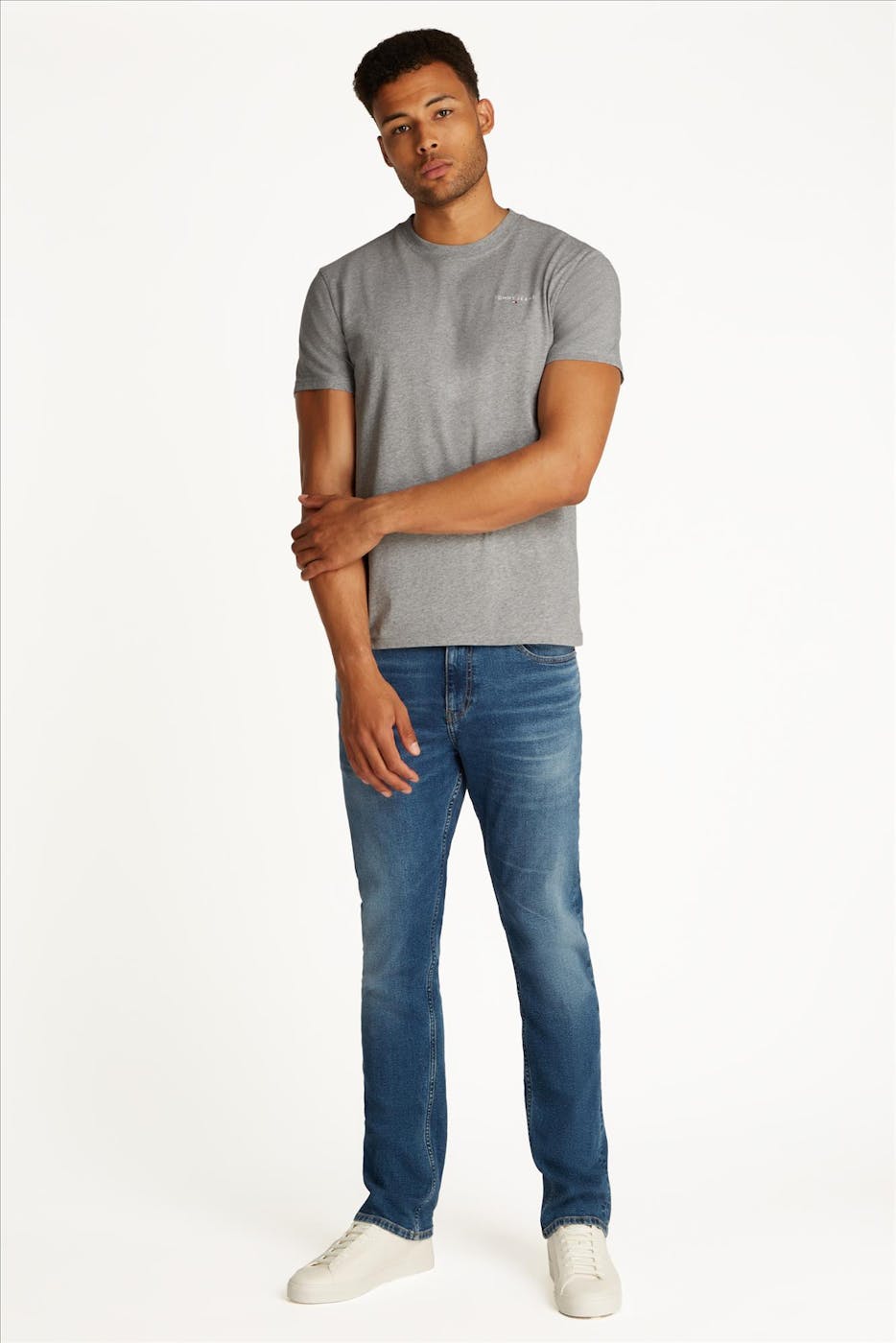 Tommy Jeans - Grijze Linear Logo T-shirt