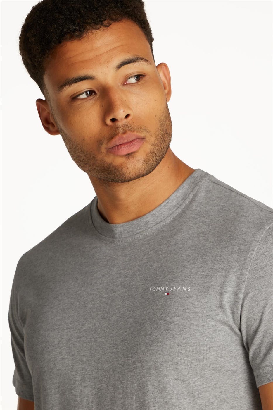 Tommy Jeans - Grijze Linear Logo T-shirt