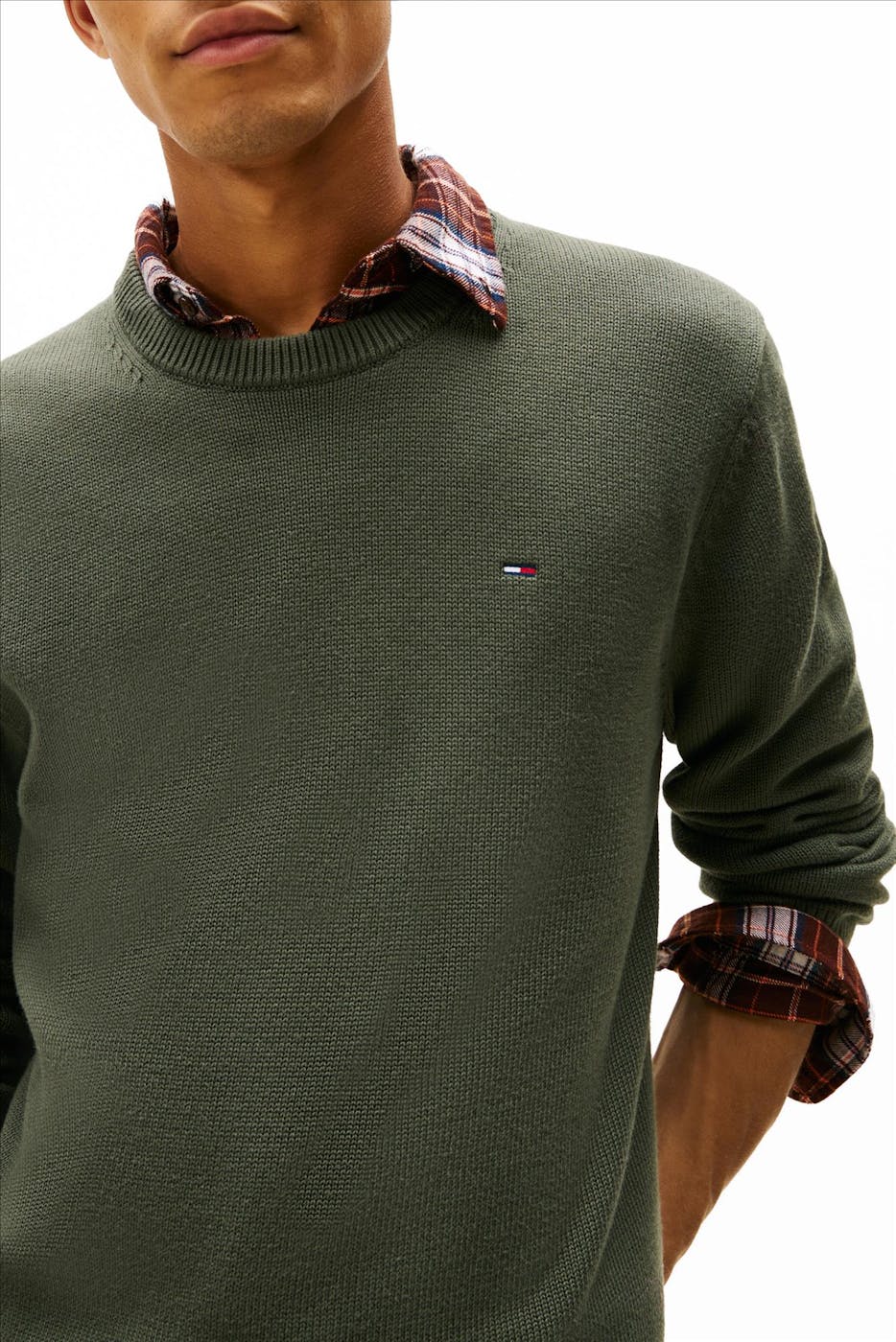 Tommy Jeans - Olijfgroene Slim Ess trui