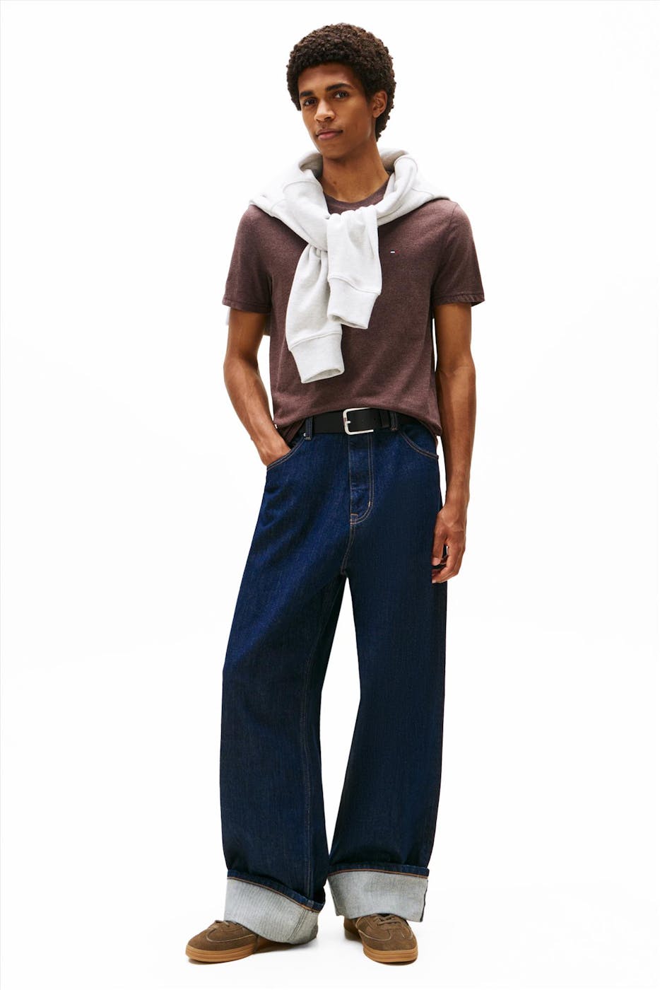 Tommy Jeans - Donkerbruine Jaspe slim T-shirt