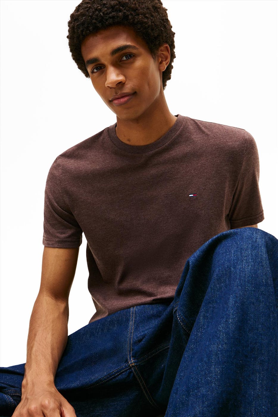 Tommy Jeans - Donkerbruine Jaspe slim T-shirt