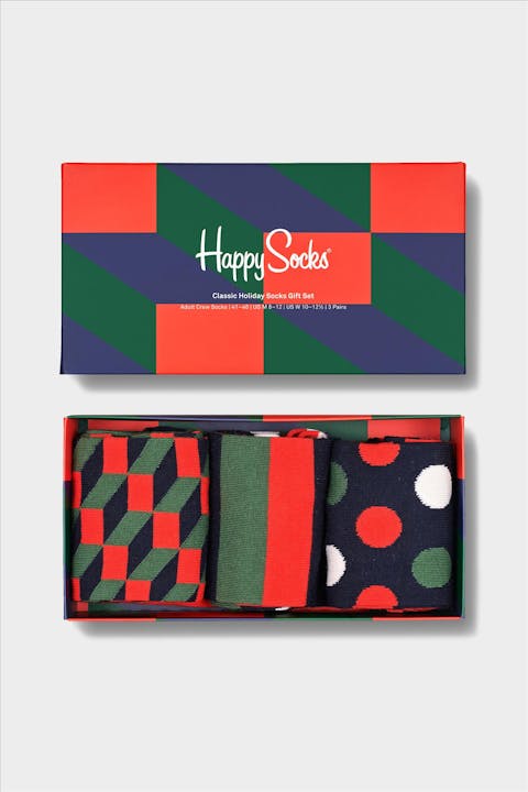 Happy Socks - Blauw-groen-rode Classic Holiday 3-pack Gift Box Sokken, maat 41-46