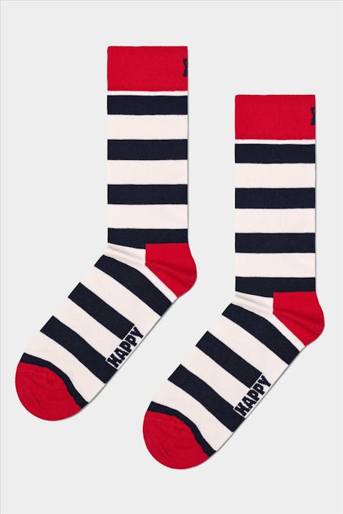 Happy Socks - Ecru-donkerblauw-rode Stripe sokken, maat: 41-46