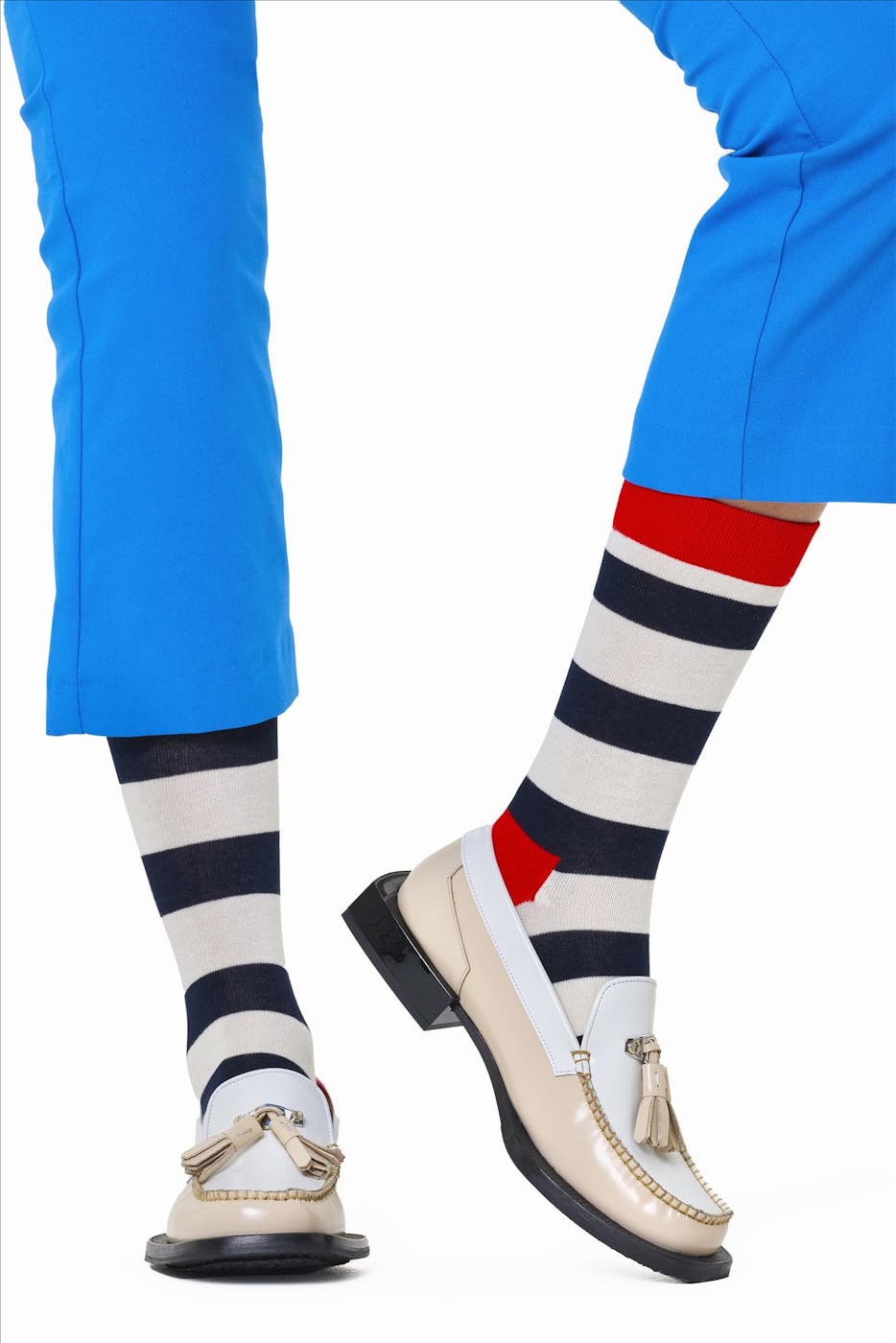 Happy Socks - Ecru-donkerblauw-rode Stripe sokken, maat: 41-46