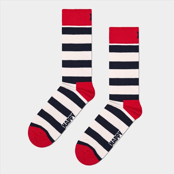 Happy Socks - Ecru-donkerblauw-rode Stripe sokken, maat: 41-46