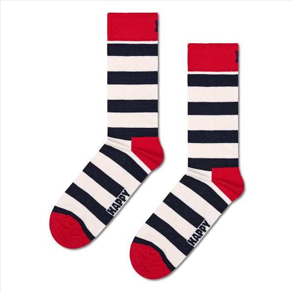 Happy Socks - Ecru-donkerblauw-rode Stripe sokken, maat: 41-46