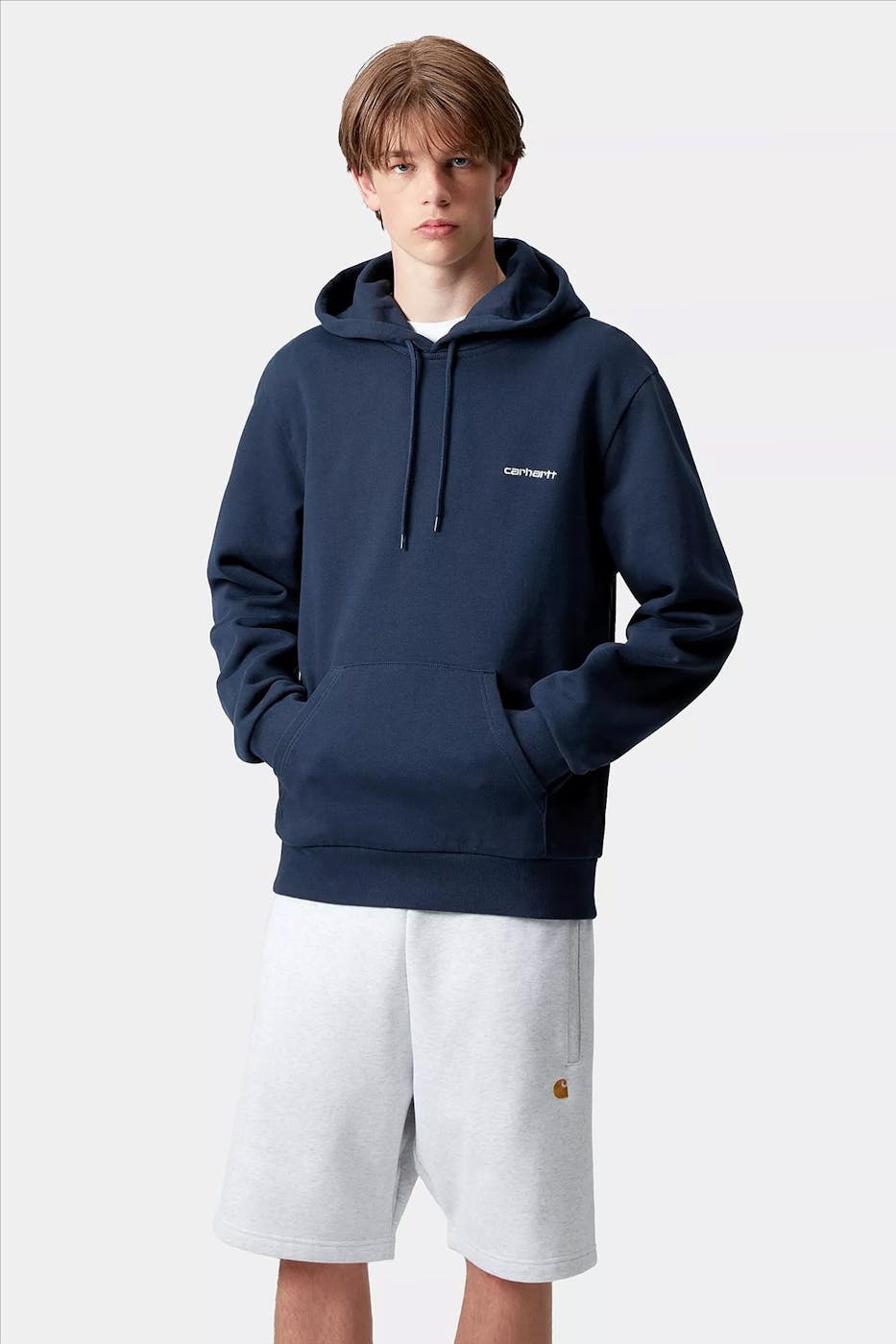 Carhartt WIP - Donkerblauwe Hooded Script Embroidery hoodie