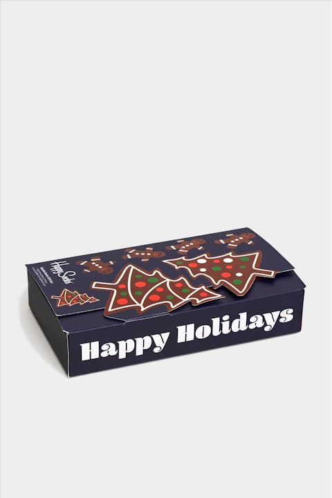 Happy Socks - Donkerblauw-multicolour Gingerbread Cookies 2-pack Gift Box Sokken, maat 36-40