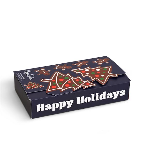 Happy Socks - Donkerblauw-multicolour Gingerbread Cookies 2-pack Gift Box Sokken, maat 36-40