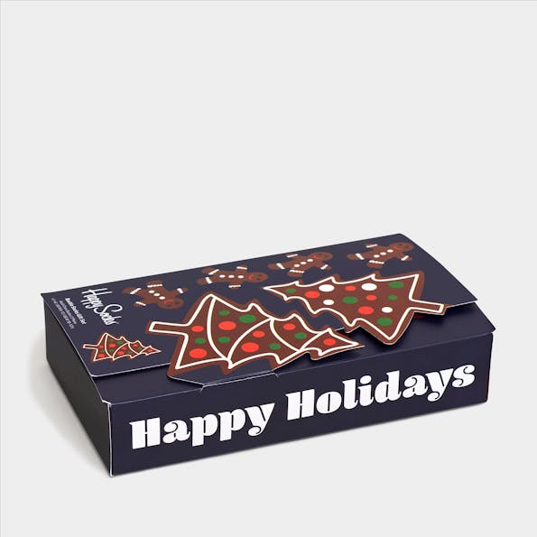 Happy Socks - Donkerblauw-multicolour Gingerbread Cookies 2-pack Gift Box Sokken, maat 36-40