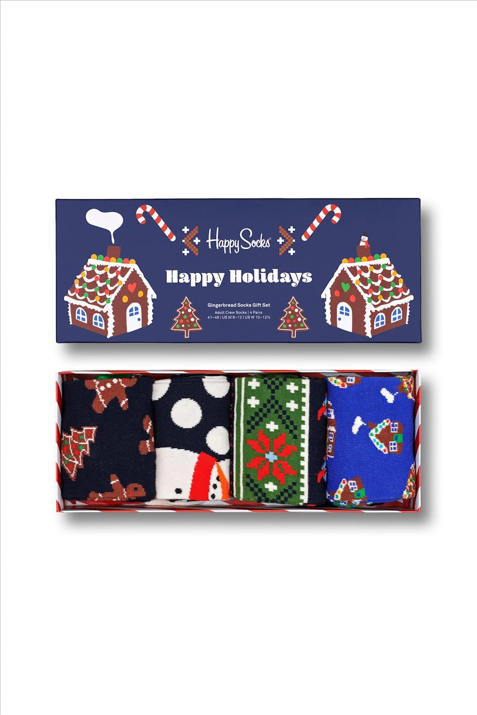 Happy Socks - Donkerblauw-multicolour Gingerbread Cookies 4-pack Gift Box Sokken, maat 36-40