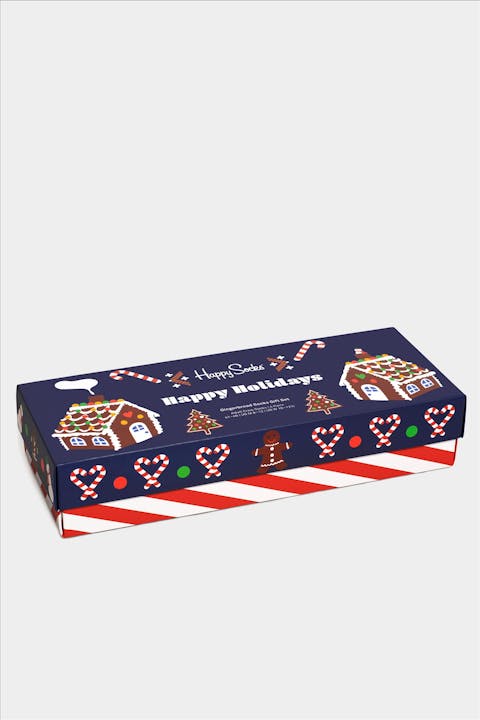 Happy Socks - Donkerblauw-multicolour Gingerbread Cookies 4-pack Gift Box Sokken, maat 36-40