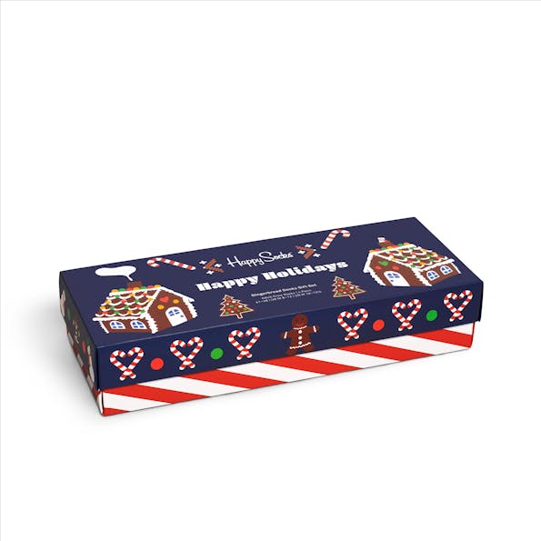 Happy Socks - Donkerblauw-multicolour Gingerbread Cookies 4-pack Gift Box Sokken, maat 36-40